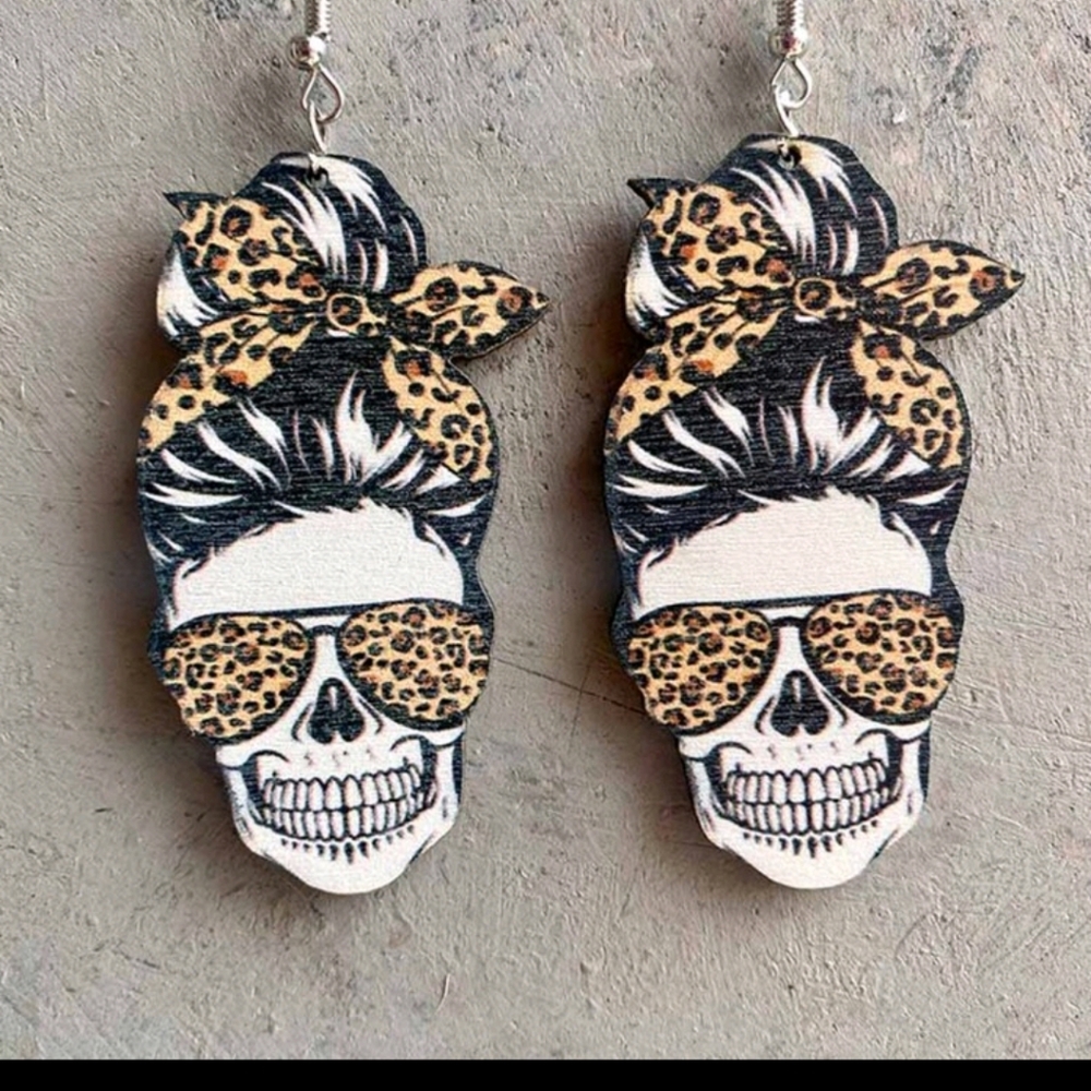 Messy Bun Skull Earrings